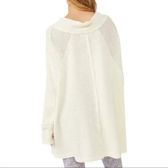 Free People Women's Ivory Knitted Mock Neck Pullover She's a Keeper Top Size XS - Picture 2 of 9